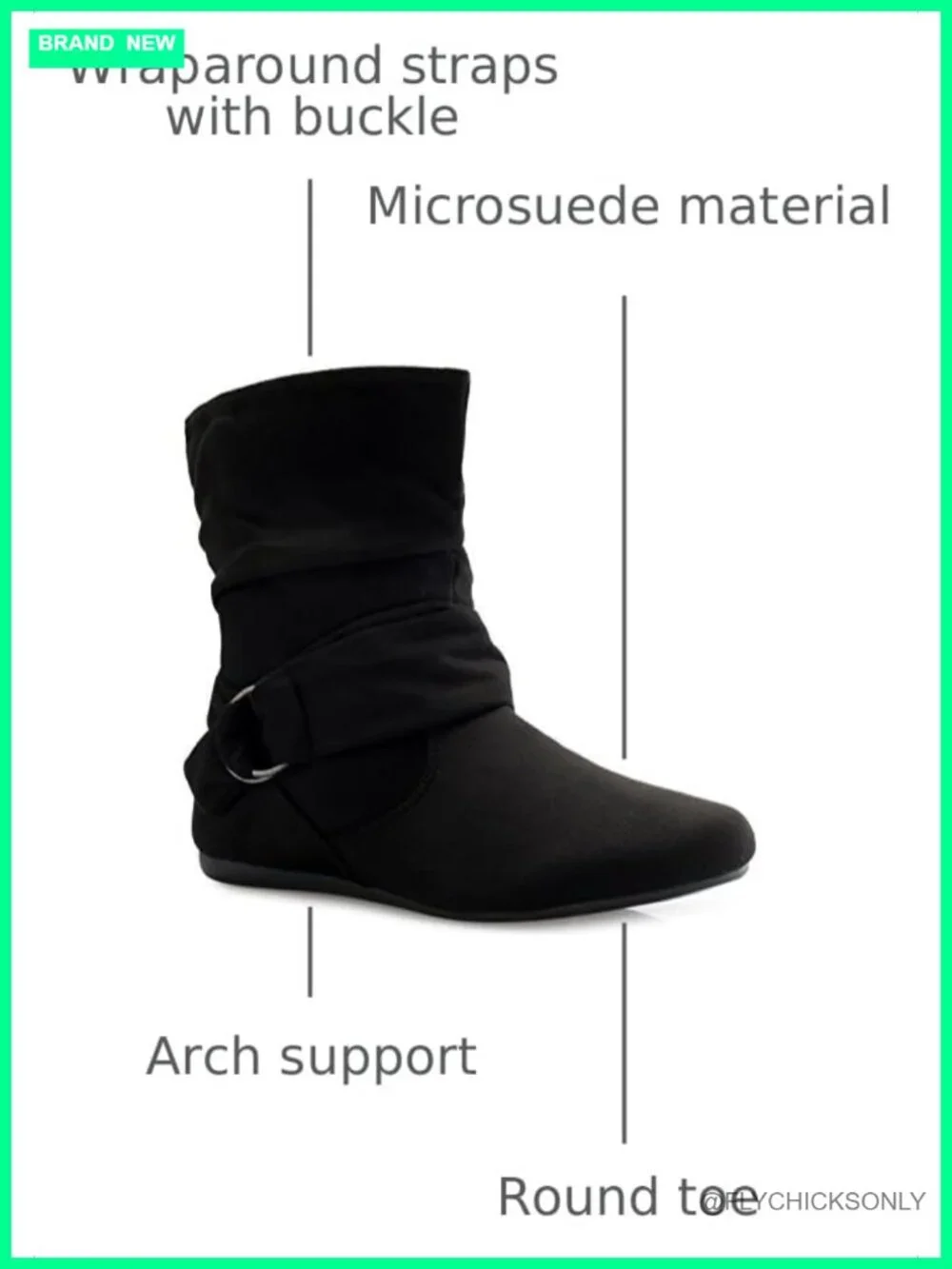Faux Suede Slouch Ankle Boots with Buckle & Side Zipper Low Heel